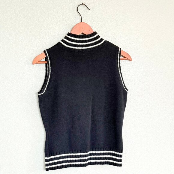 VTG Harolds Wool Black & White Striped Sleeveless Turtleneck Sweater Vest Size M - Picture 3 of 15